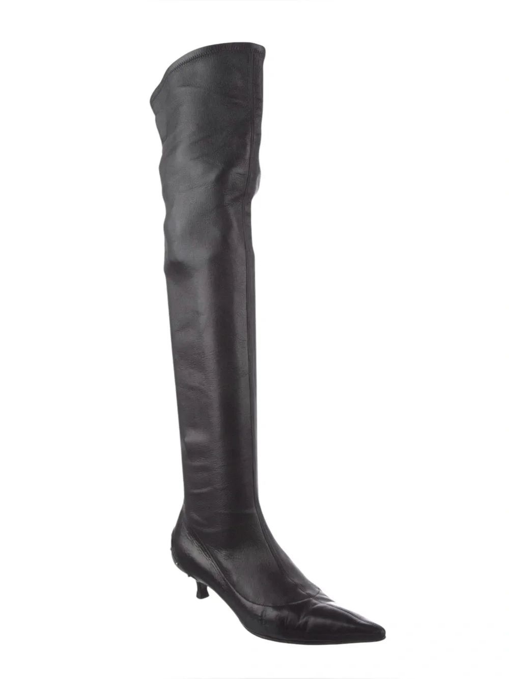 GUCCI TOM FORD FW 2003 Runway Black Leather OTK Kitten Heel Gold Stud Boots
